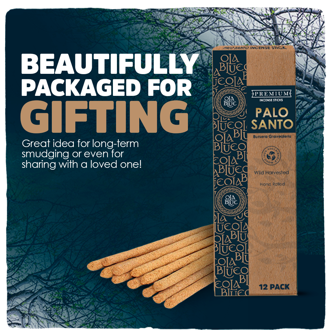 Palo Santo Incense Sticks (12 Pack) and Holder from Peru Premium Authentic - Handmade & Hand Rolled - Cleansing Bad Energy (Incense Sticks)