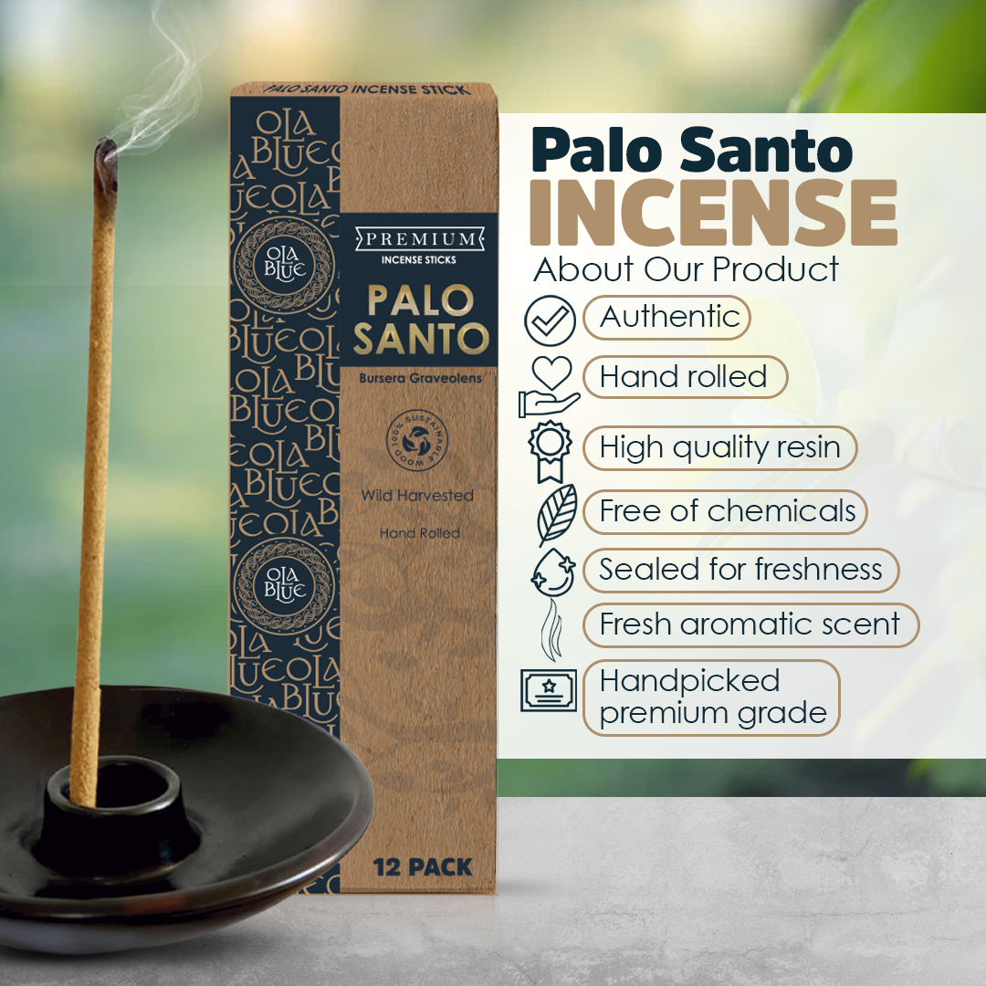 Palo Santo Incense Sticks (12 Pack) and Holder from Peru Premium Authentic - Handmade & Hand Rolled - Cleansing Bad Energy (Incense Sticks)
