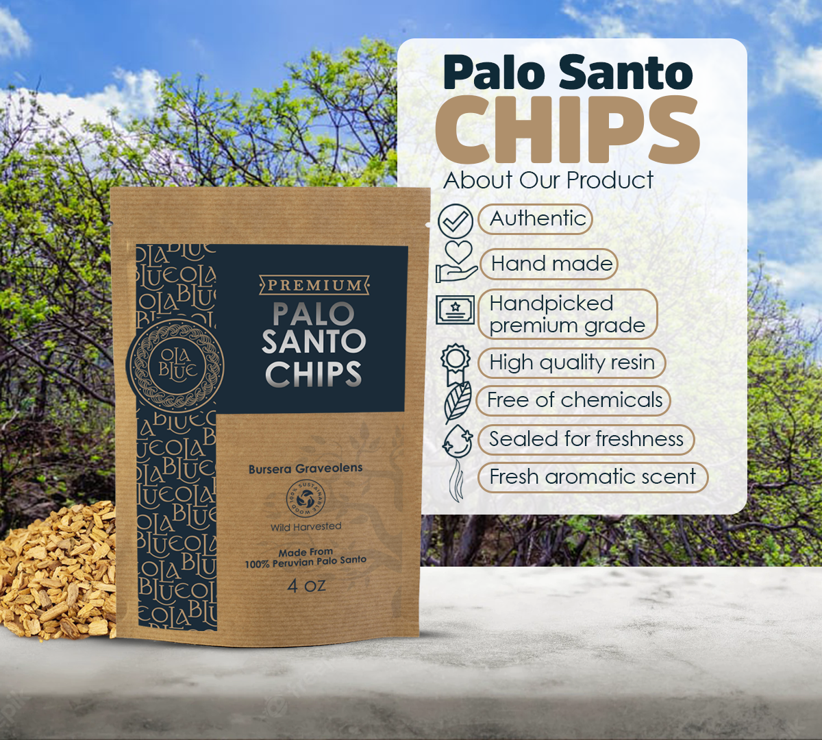 Palo Santo Chips - Natural and Sustainable from Peru 4oz